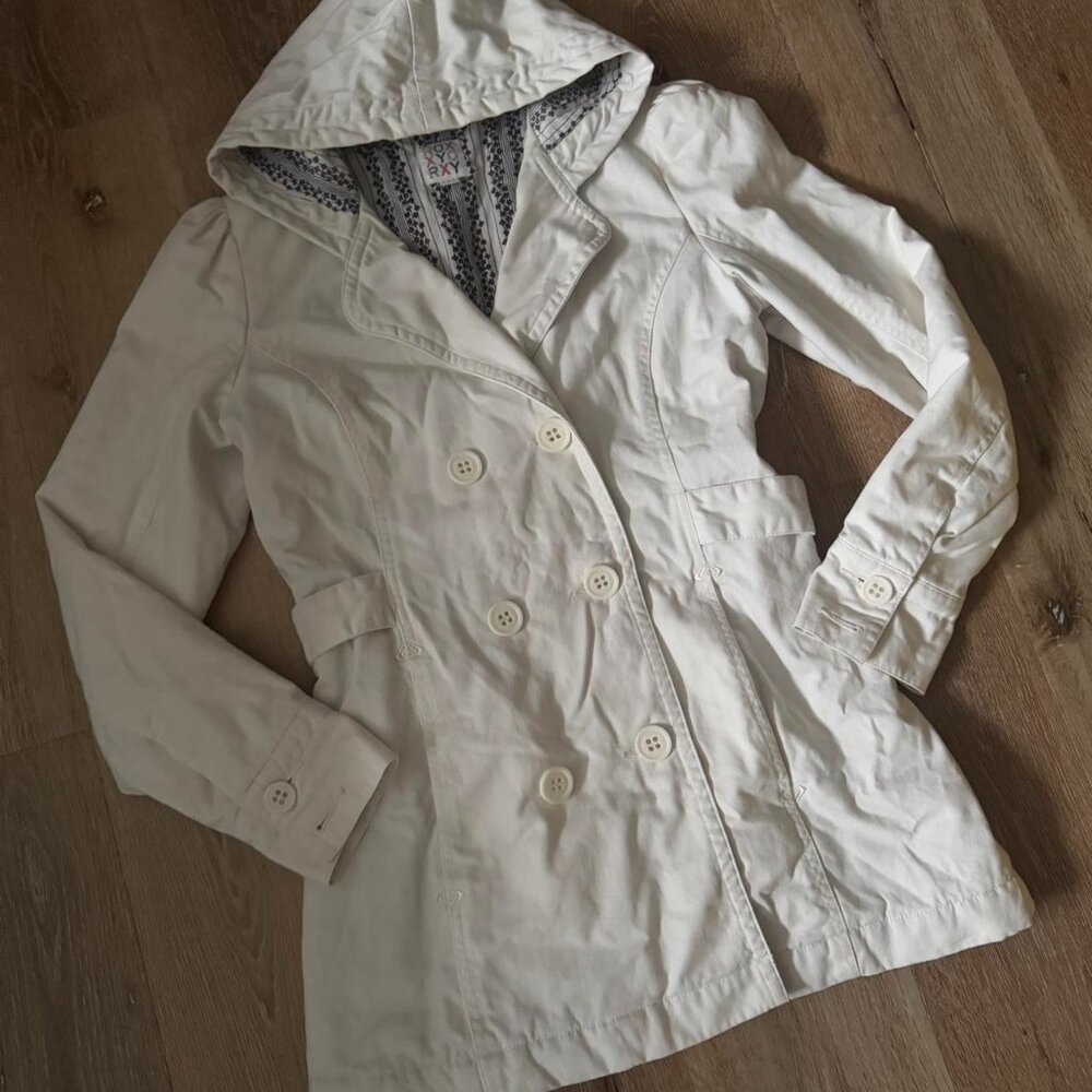 Vintage Roxy White hooded trench coat size L‎